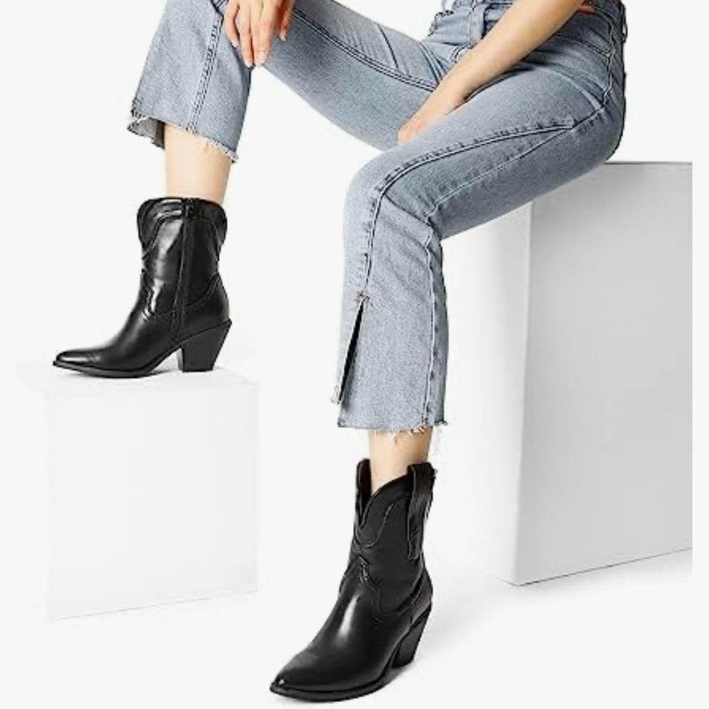 Dream Pairs Women Size 10 Ankle Boots Wester Fashion Chunky Block Heel Cowgirl